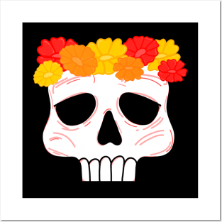 Skull with flower crown Posters and Art